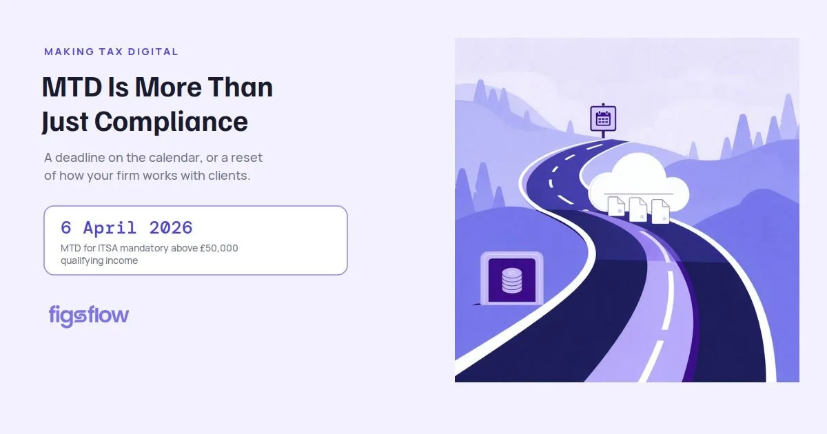 An infographic promoting the Making Tax Digital initiative with a road and calendar imagery.