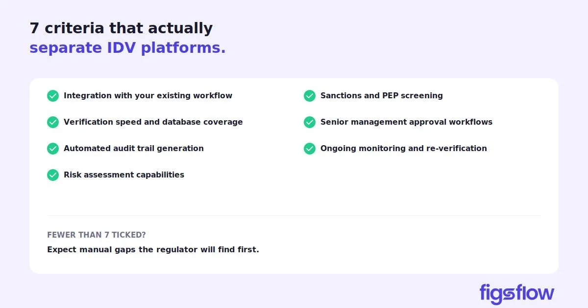 A graphic listing criteria that separate different IDV platforms.