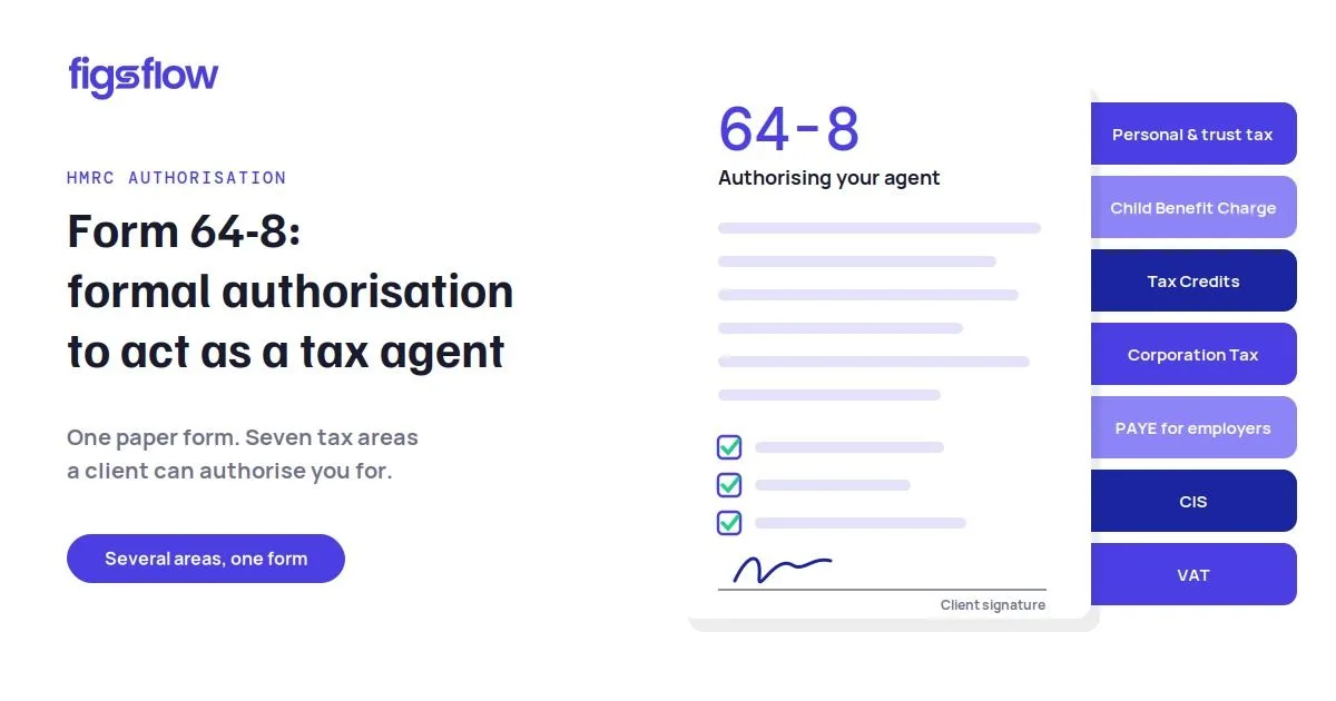 An overview of HMRC Form 64-8, used for authorising a tax agent.