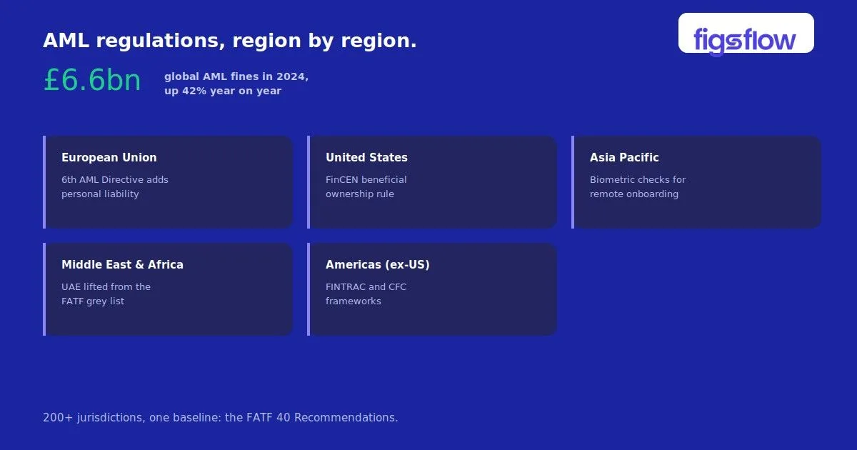 An overview of global AML regulations by region.