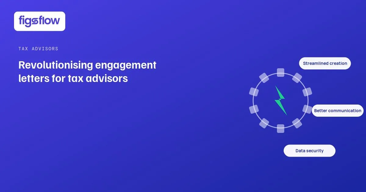 Visual presentation for Figsflow's engagement letters aimed at tax advisors.