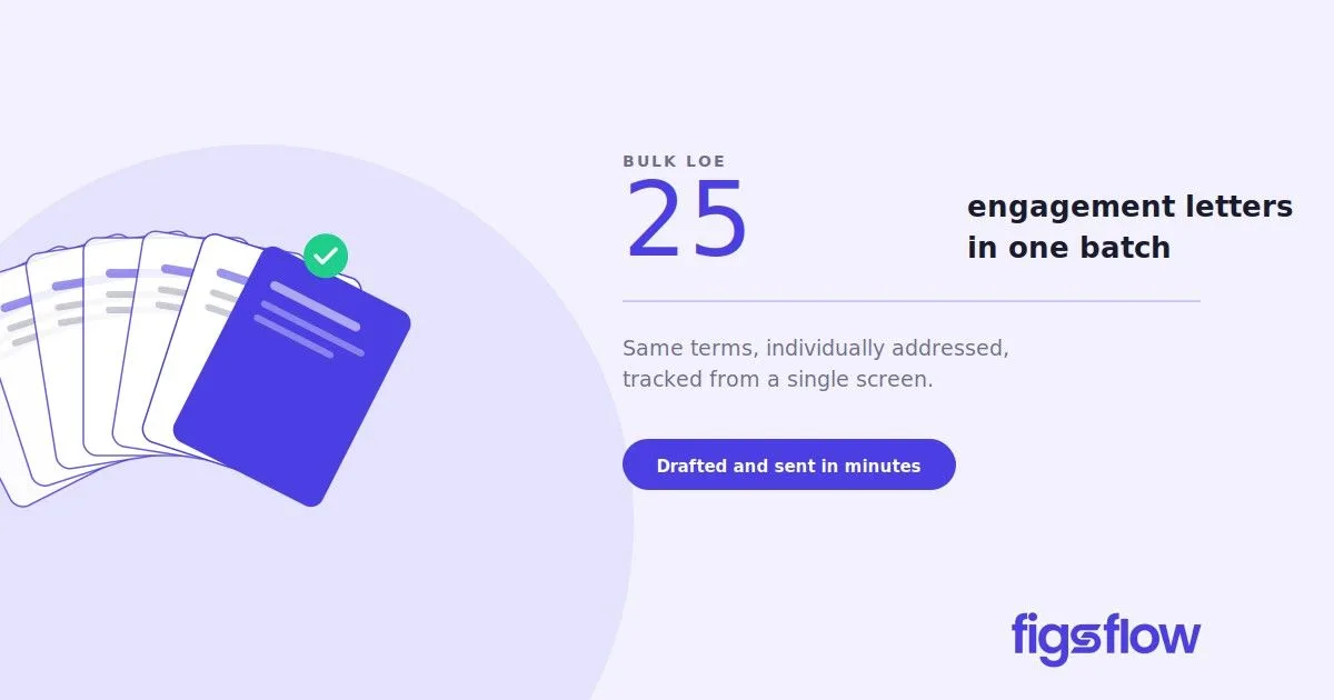 A graphic showing multiple engagement letters being processed in one batch.