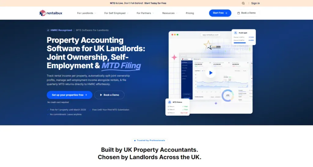Property Accounting Software Homepage Homepage for RentalBux, a property accounting software for landlords.