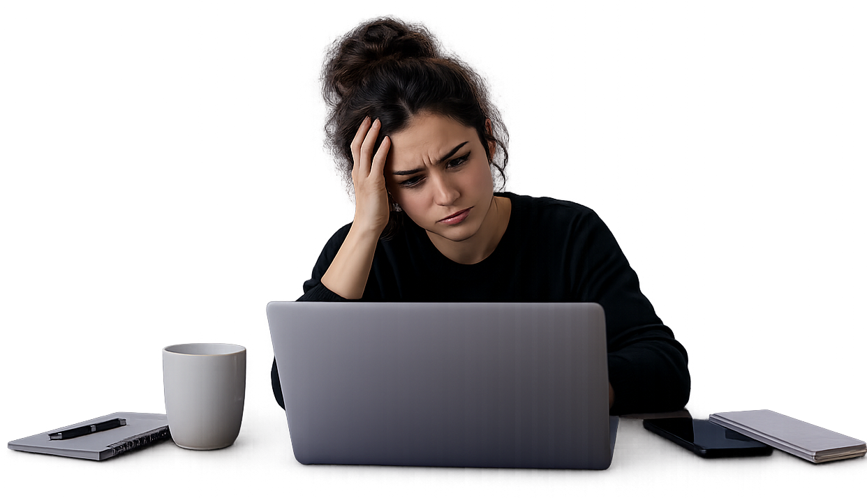 An accountant sits at her laptop while managing outstanding client document requests.